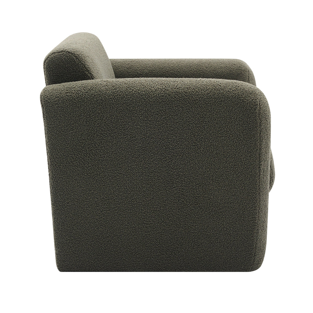 Modern Accent Chair Lambskin Sherpa Fabric Upholstered Comfy Reading Arm Chair Seaweed Green