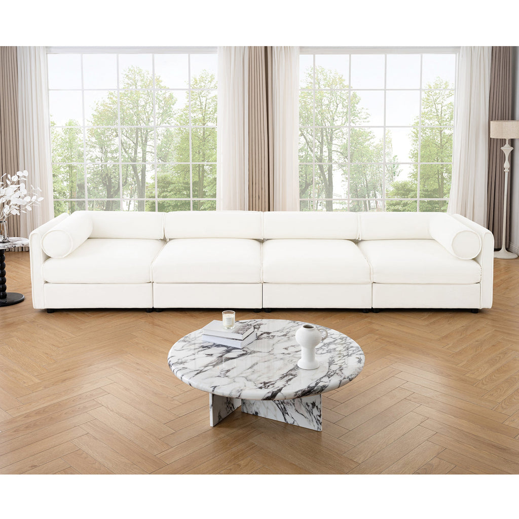 Modular Sectional Sofa with Storage, Cylindrical Backrest and Armrests Deep Comfortable Seating,Durable and Supportive for Living Room,4 Seat L- Shaped Sofa, White