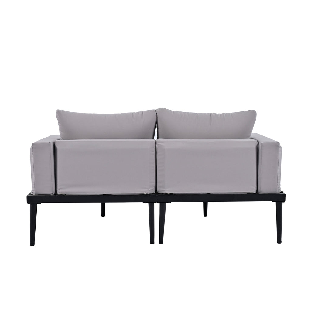 TOPMAX Modern Outdoor Daybed Patio Metal Daybed with Wood Topped Side Spaces for Drinks, 2 in 1 Padded Chaise Lounges for Poolside, Balcony, Deck, Gray