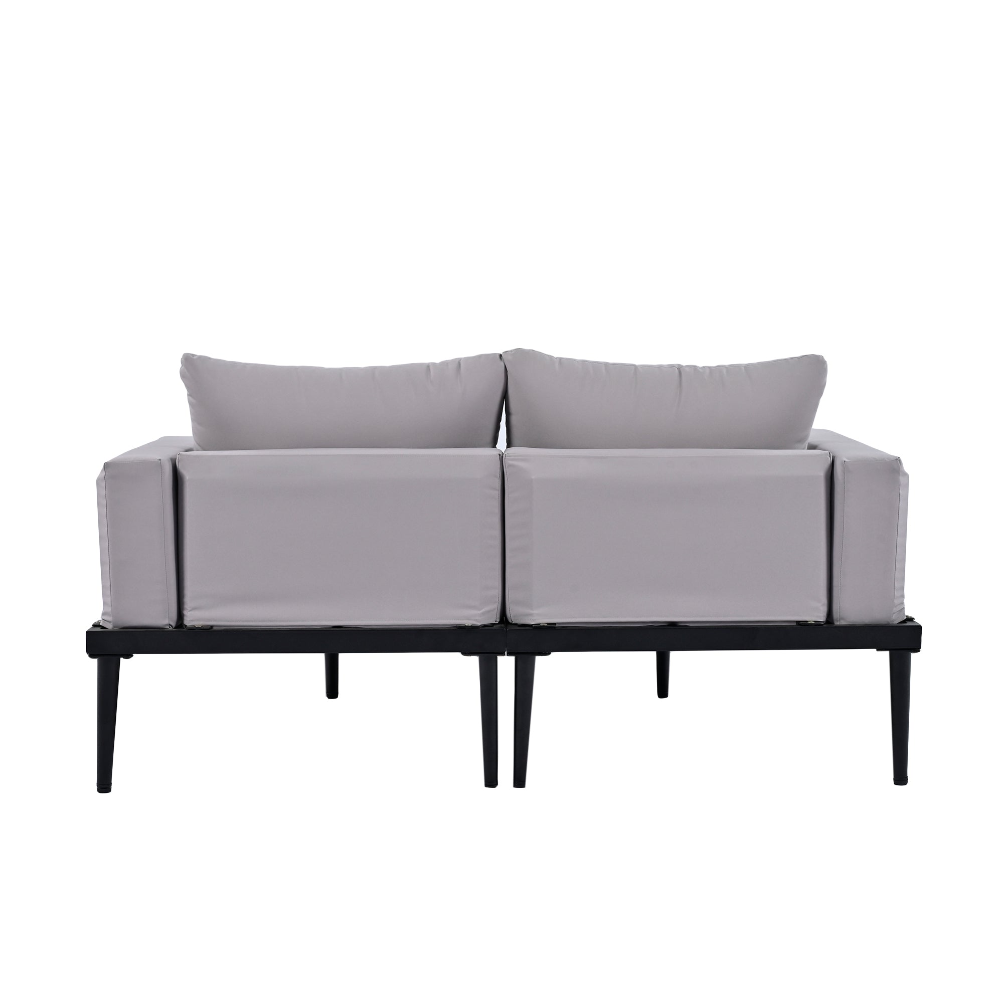 TOPMAX Modern Outdoor Daybed Patio Metal Daybed with Wood Topped Side Spaces for Drinks, 2 in 1 Padded Chaise Lounges for Poolside, Balcony, Deck, Gray