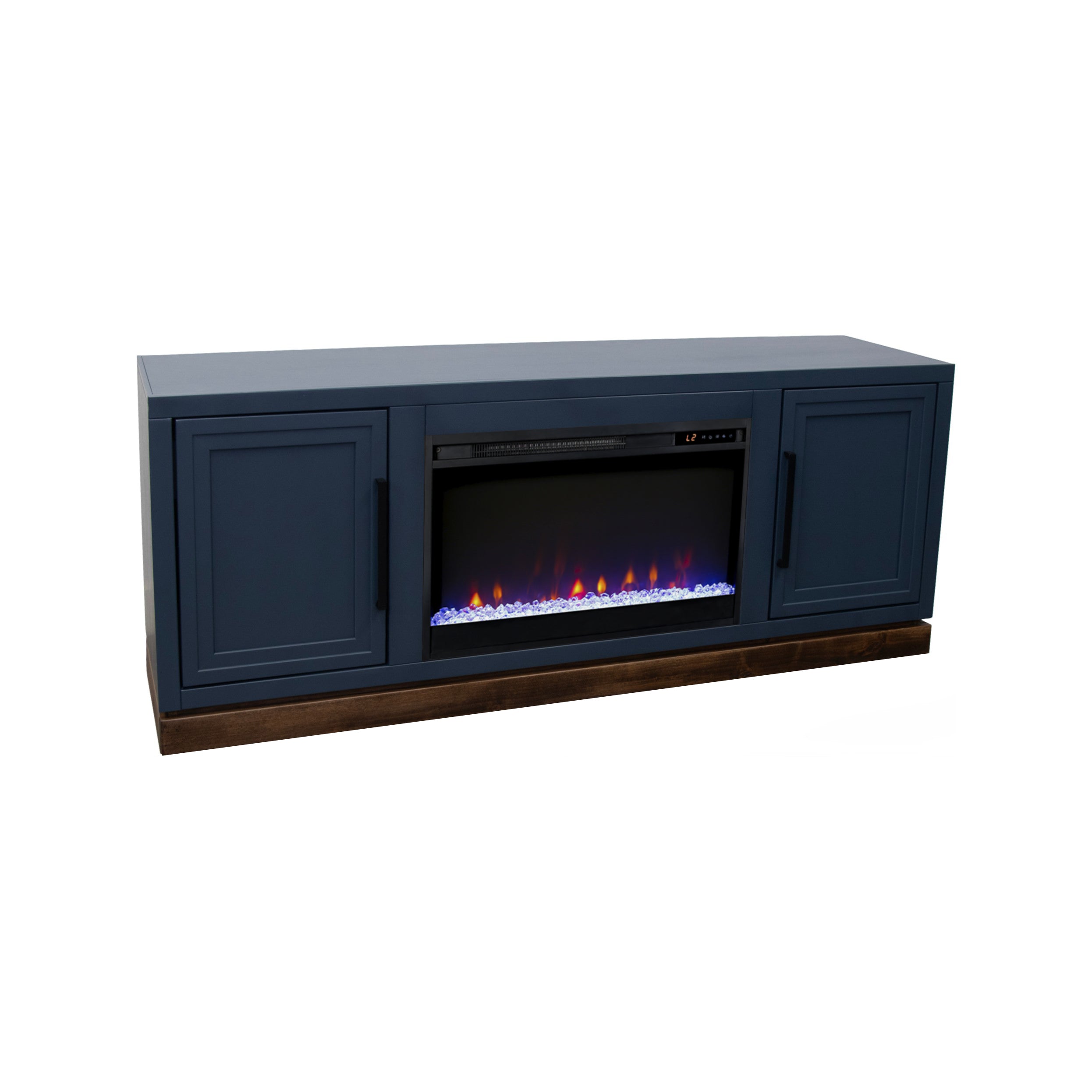 Nora 64 inch Fireplace TV Stand, for TVs up to 85 inches, Blue Denim and Whiskey Finish