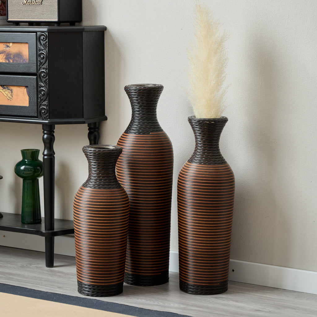 Desktop Vase, Brown Decorative Floor Vase, Classic and Neat Floor Vase, High Independent Flower Stand, Artificial Vine Vase, PVC Floor Vase, Home Decoration Flower Stand Set of 3 pieces
