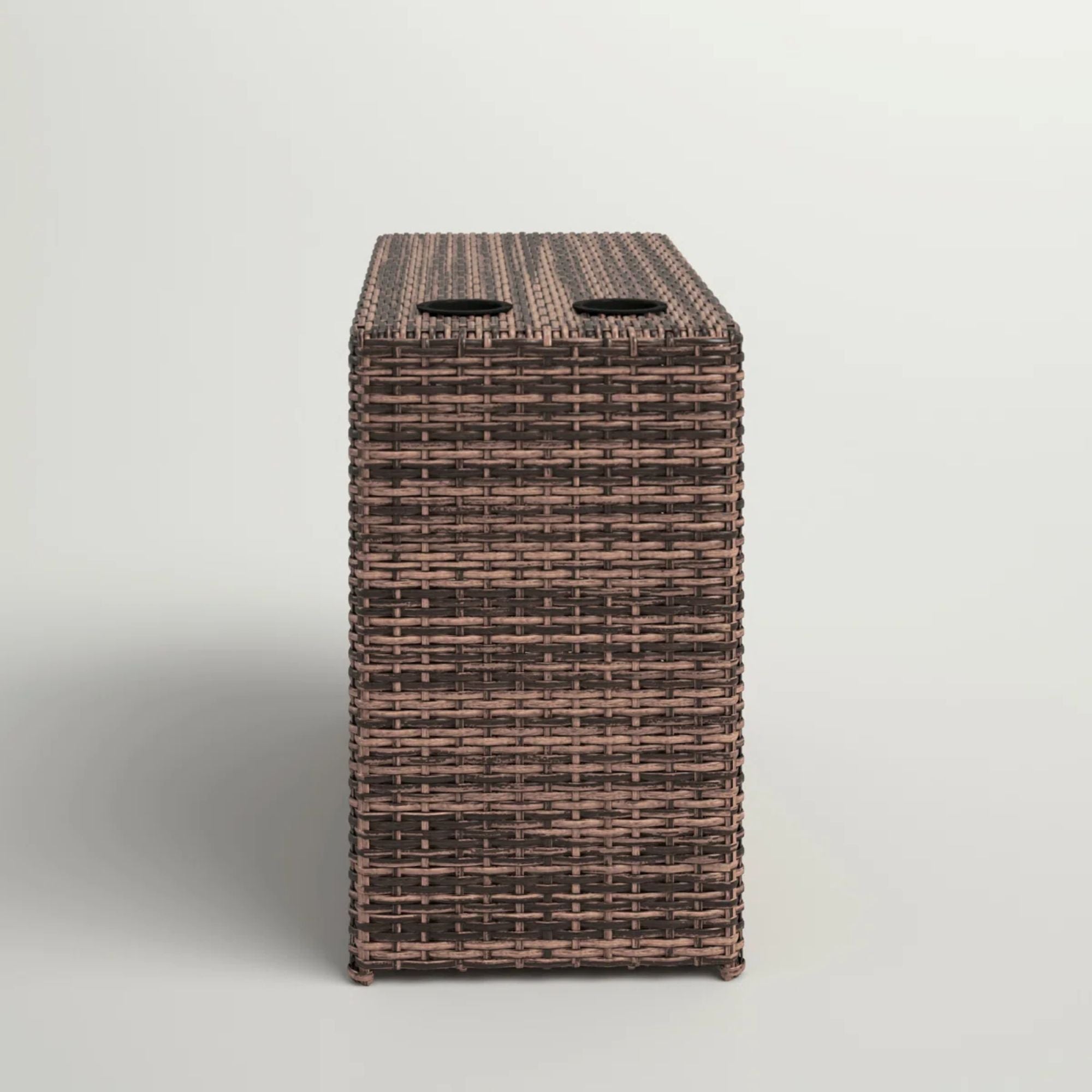 Espresso Wicker Outdoor Side Table with Drink Holders and Powder-Coated Aluminum Frame