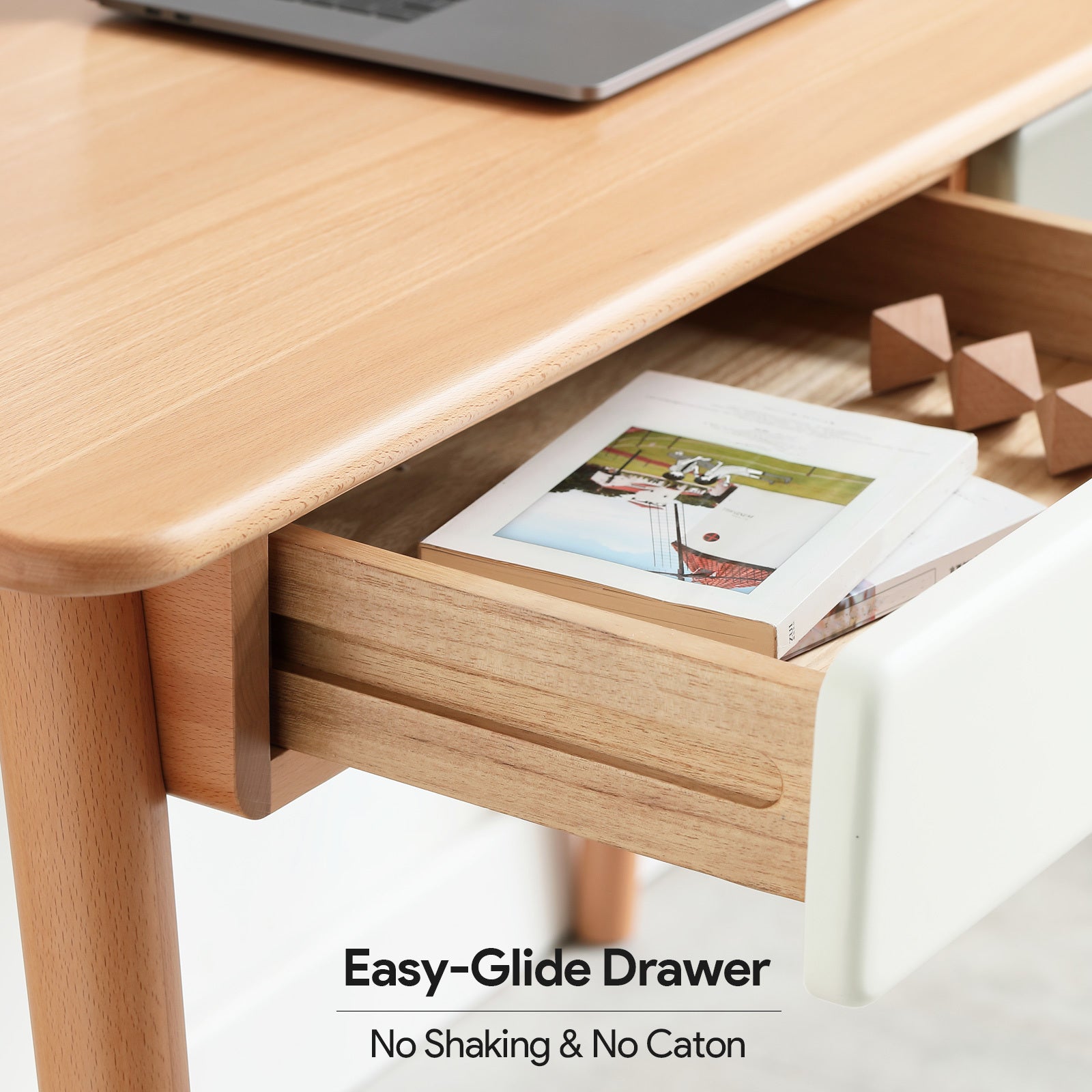 Modern Simple Style Solid Wood Computer Desk with 2 Drawers and Gap Design in Beech, 47''
