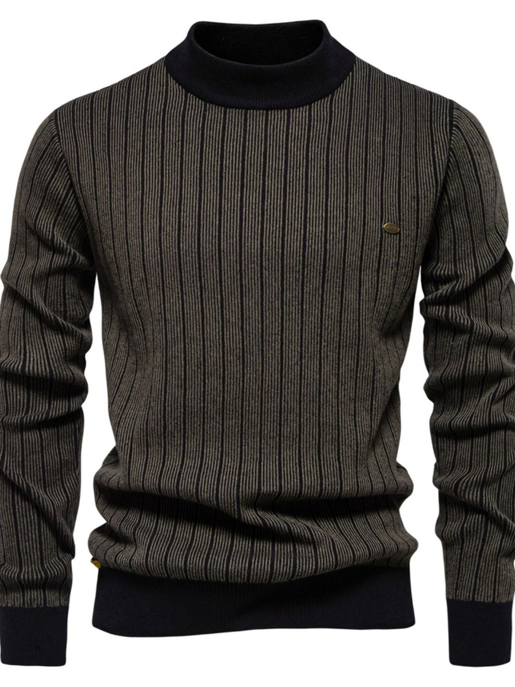 Mock Neck Contrast Striped Sweater