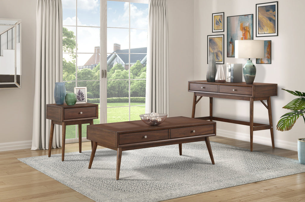 Sofa Table with Drawers Brown Finish Living Room Furniture 1pc
