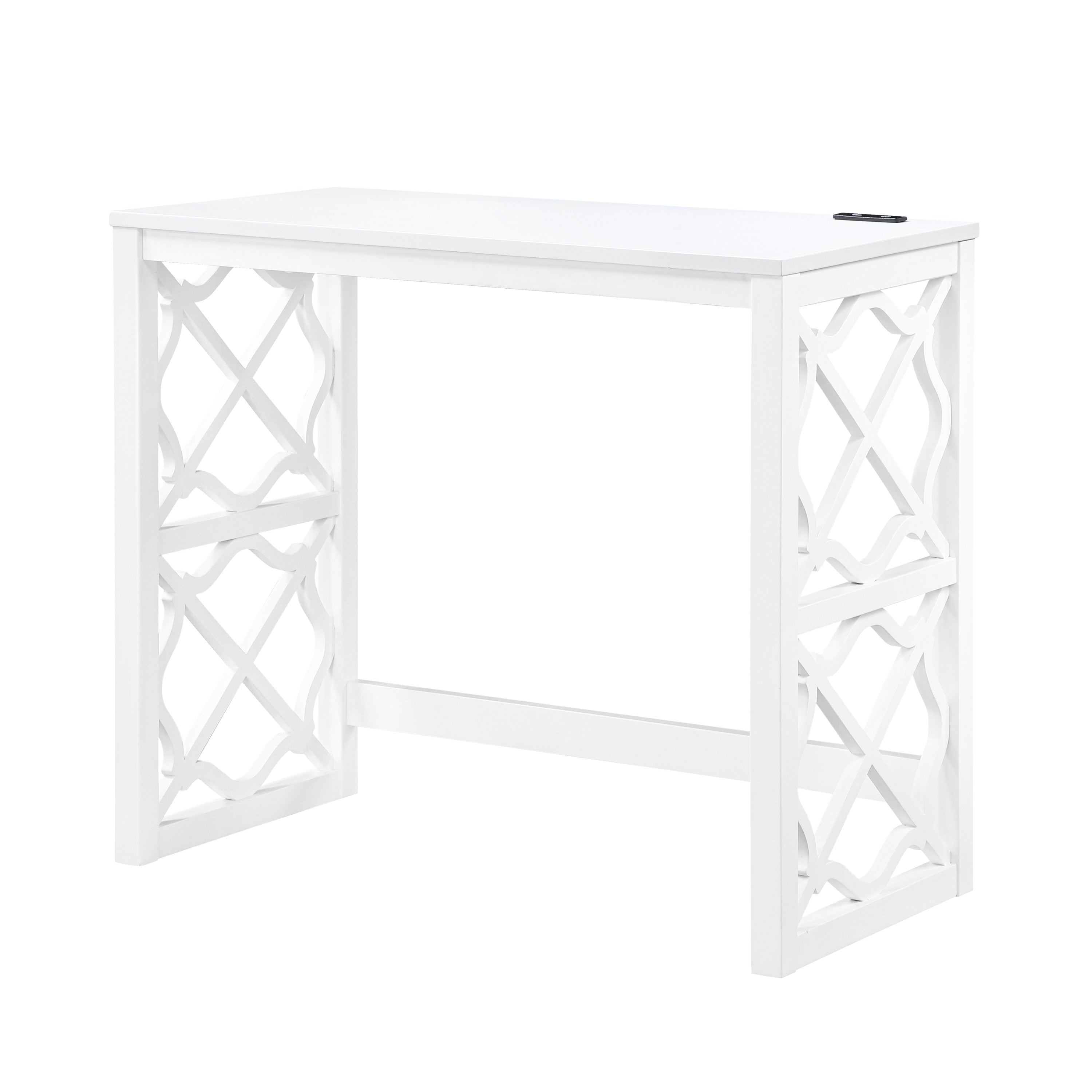 Desks and Stool Set 3pc White Finish Rolling Desk with Casters, 2 Charging ports Home Office Furniture