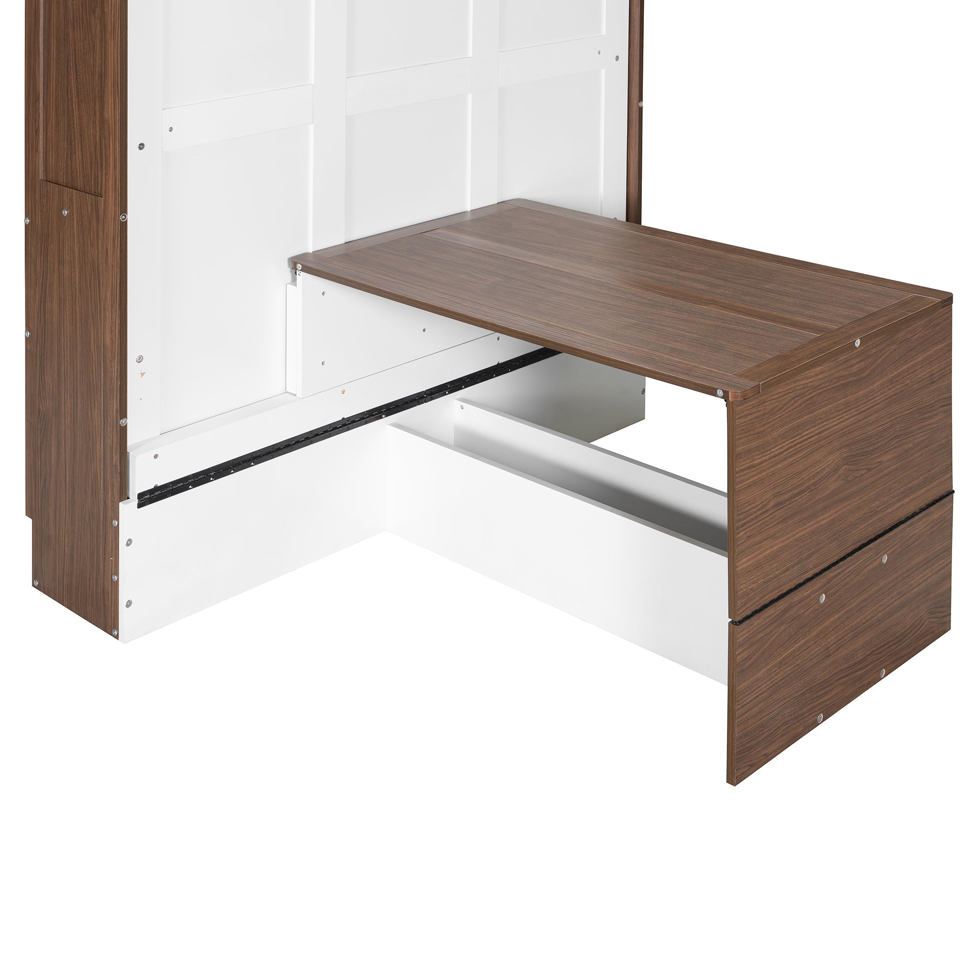 Full Size Murphy Bed with Foldable Desk – Space Saving Wall Bed - Walnut & White
