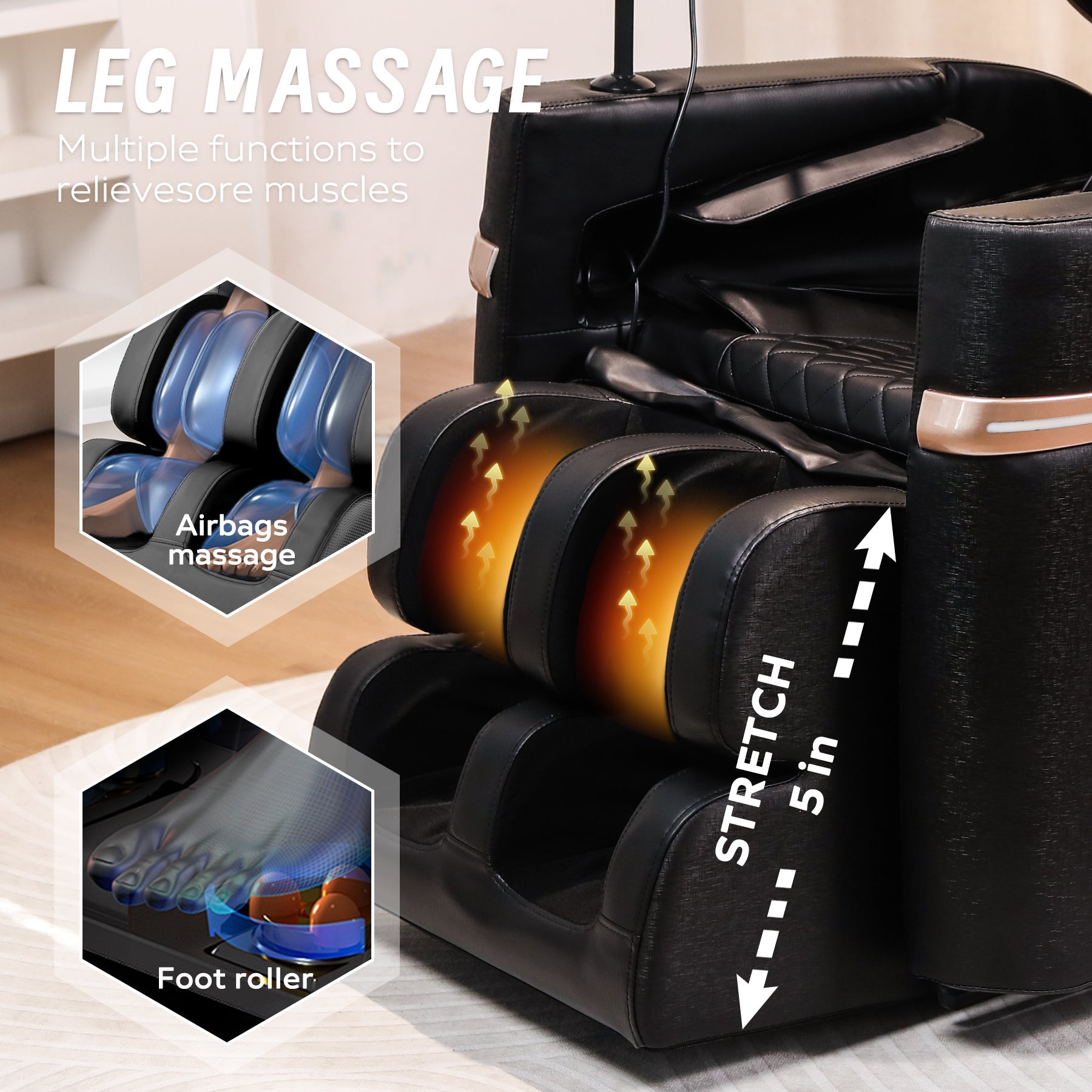 2025 Massage Chair Recliner with Zero Gravity and Full Body Air Pressure in Black PU Leather