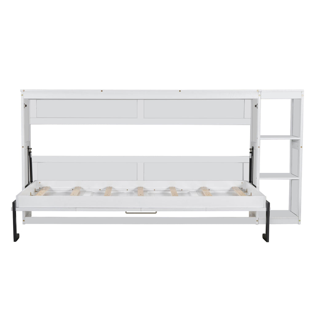Twin Size Murphy Bed with Bookshelf, White