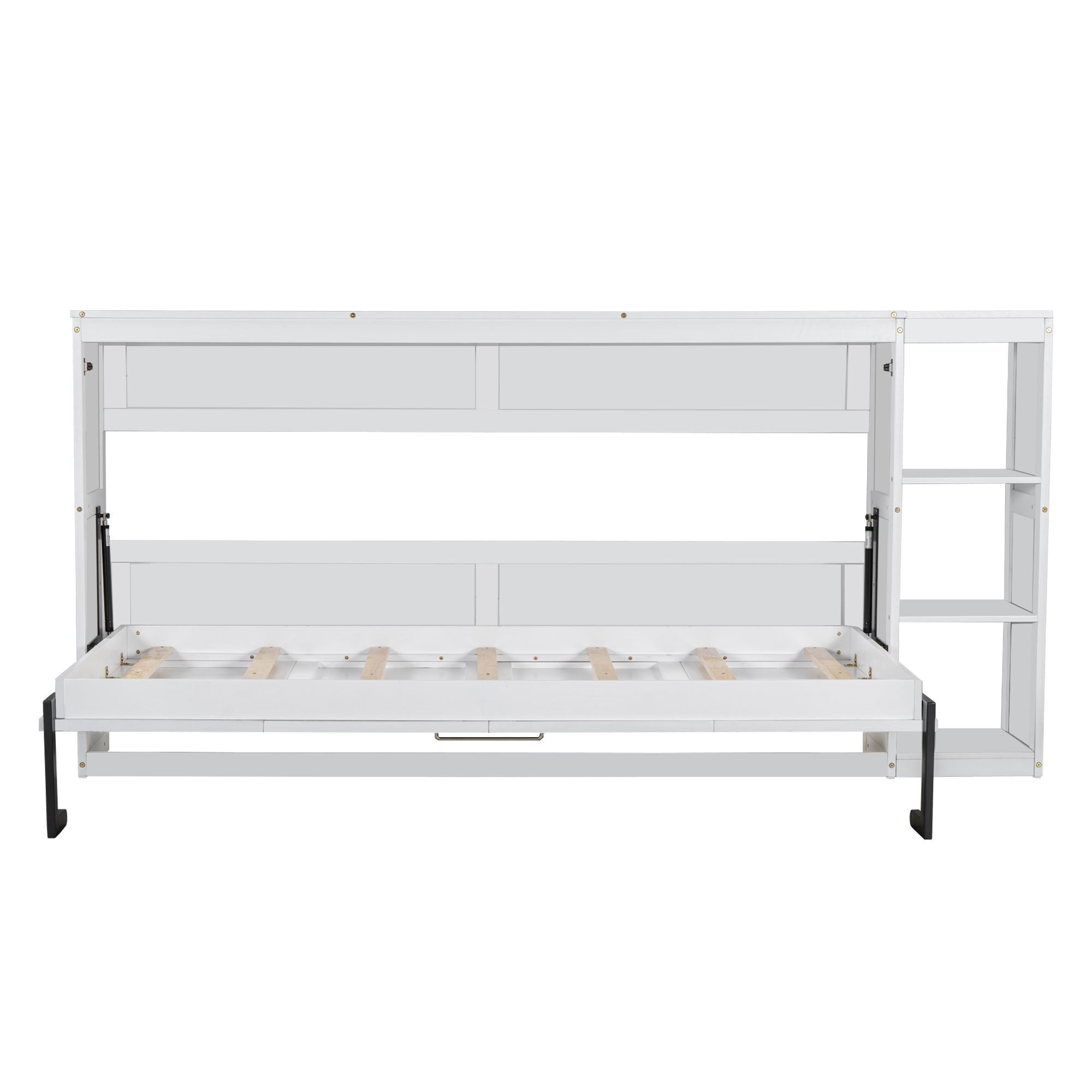 Twin Size Murphy Bed with Bookshelf, White