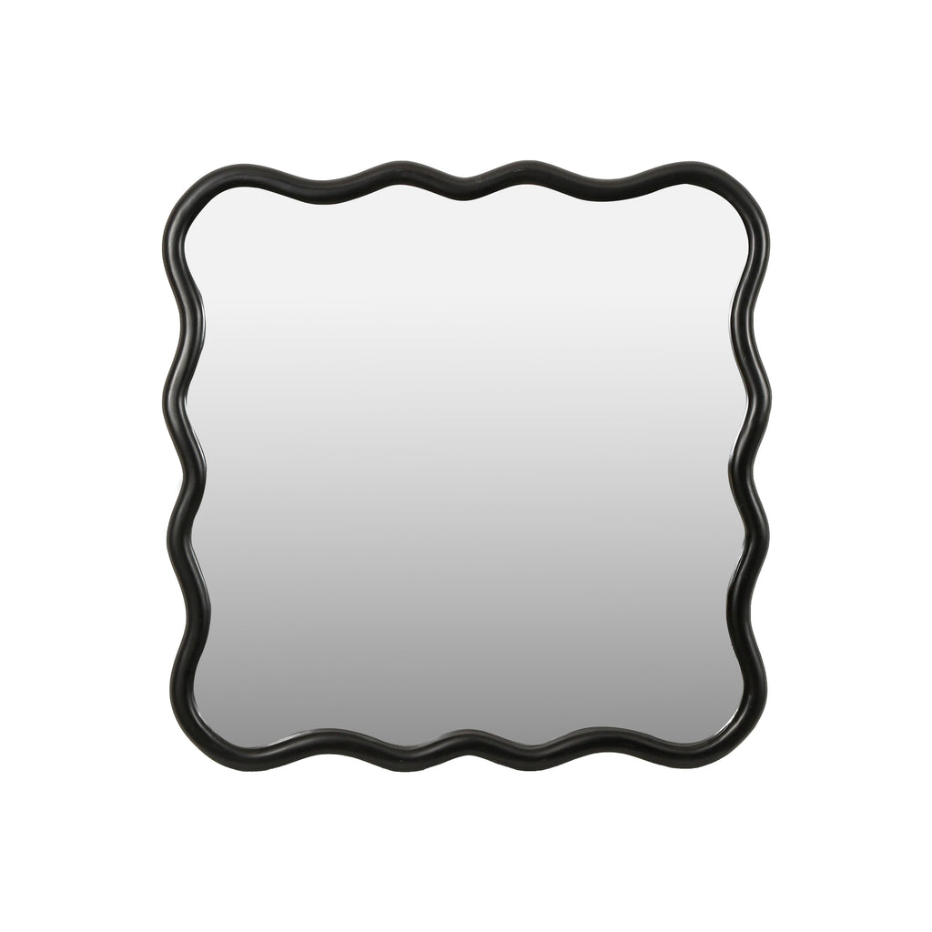 Solid Wood Wavy Square Mirror-Black 36' x 36' Modern Mirror Wall Decor for Bathroom, Bedroom, Living Room, Dining Room, Cloakroom, Entryway