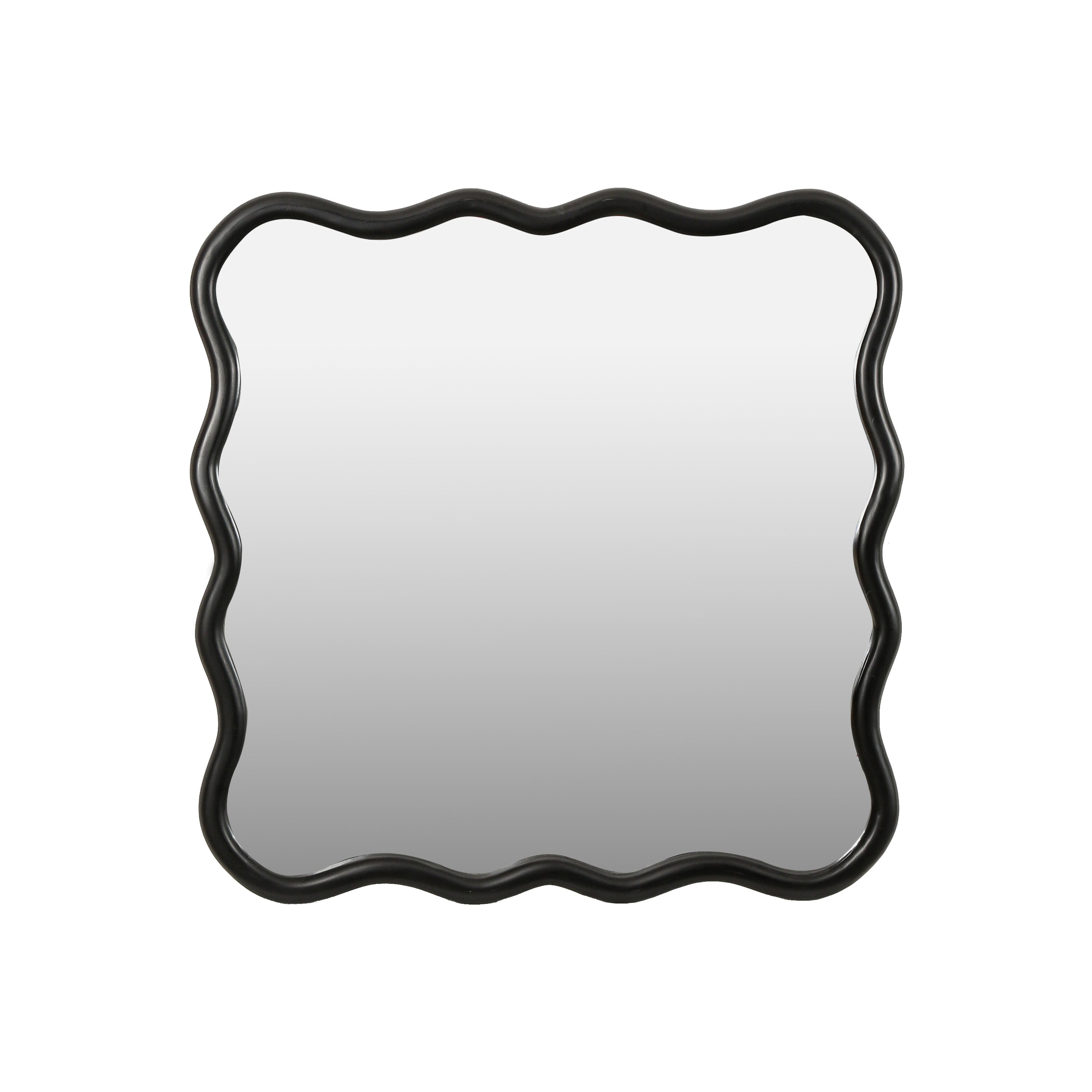 Solid Wood Wavy Square Mirror-Black 36' x 36' Modern Mirror Wall Decor for Bathroom, Bedroom, Living Room, Dining Room, Cloakroom, Entryway