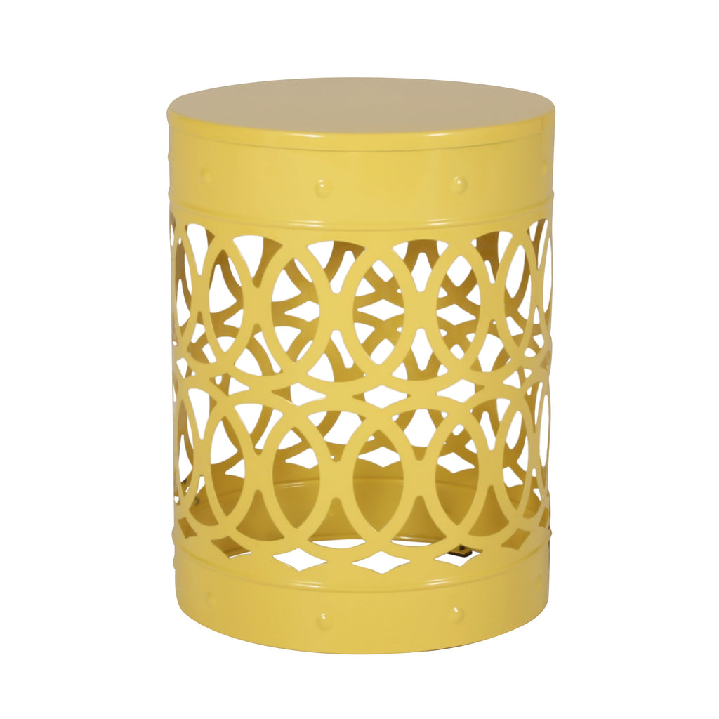 Modern Outdoor Metal End Table Set of 2 with Iron Cut Design in Yellow
