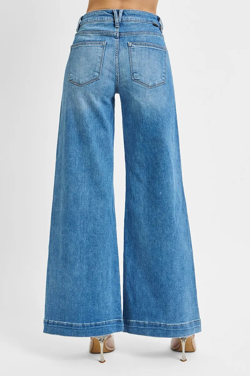 RISEN Full Size Mid Rise Wide Front Patch Pocket Jeans Plus Size