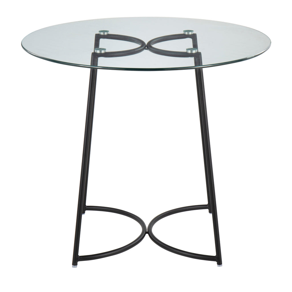 Cece Contemporary Dinette Table in Black Steel with Clear Glass Top by LumiSource