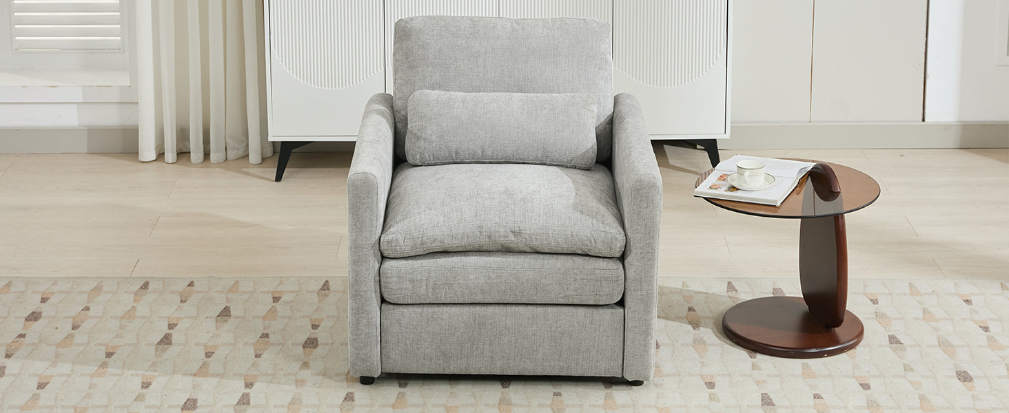31.9' Cozy Upholstered Armchair Oversized Comfy Cloud Sofa Double Cushion Single Sofa Plush Cushion Armchair for Living Room, Light Grey