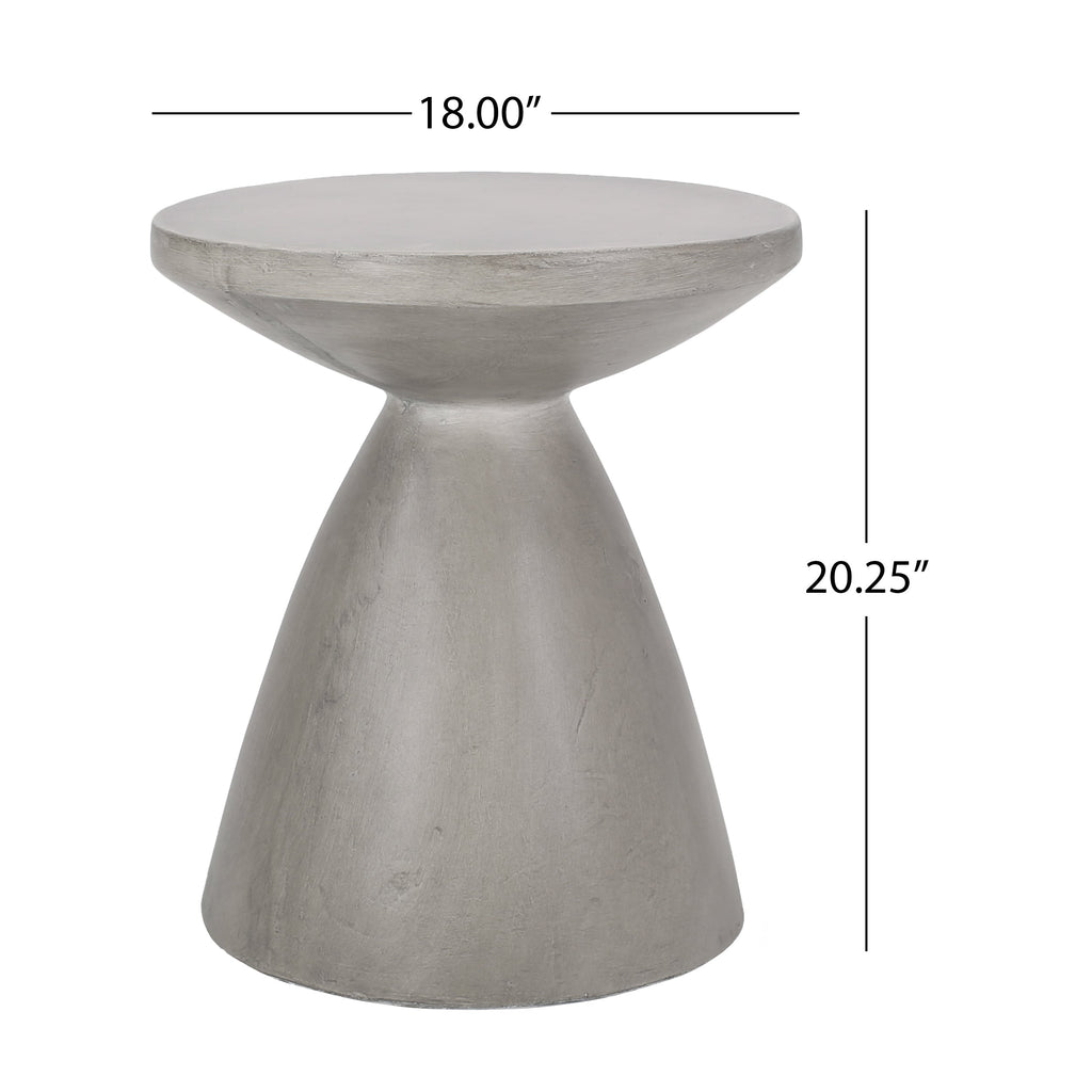 Modern Outdoor Lightweight Concrete Side Table with Hourglass Design in Natural Magnesium Oxide, 18x18x20.25 inches