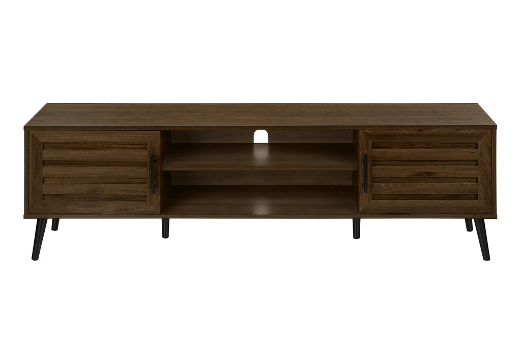 Tv Stand, 72 Inch, Console, Media Entertainment Center, Storage Cabinet, Brown Laminate, Black Metal, Transitional