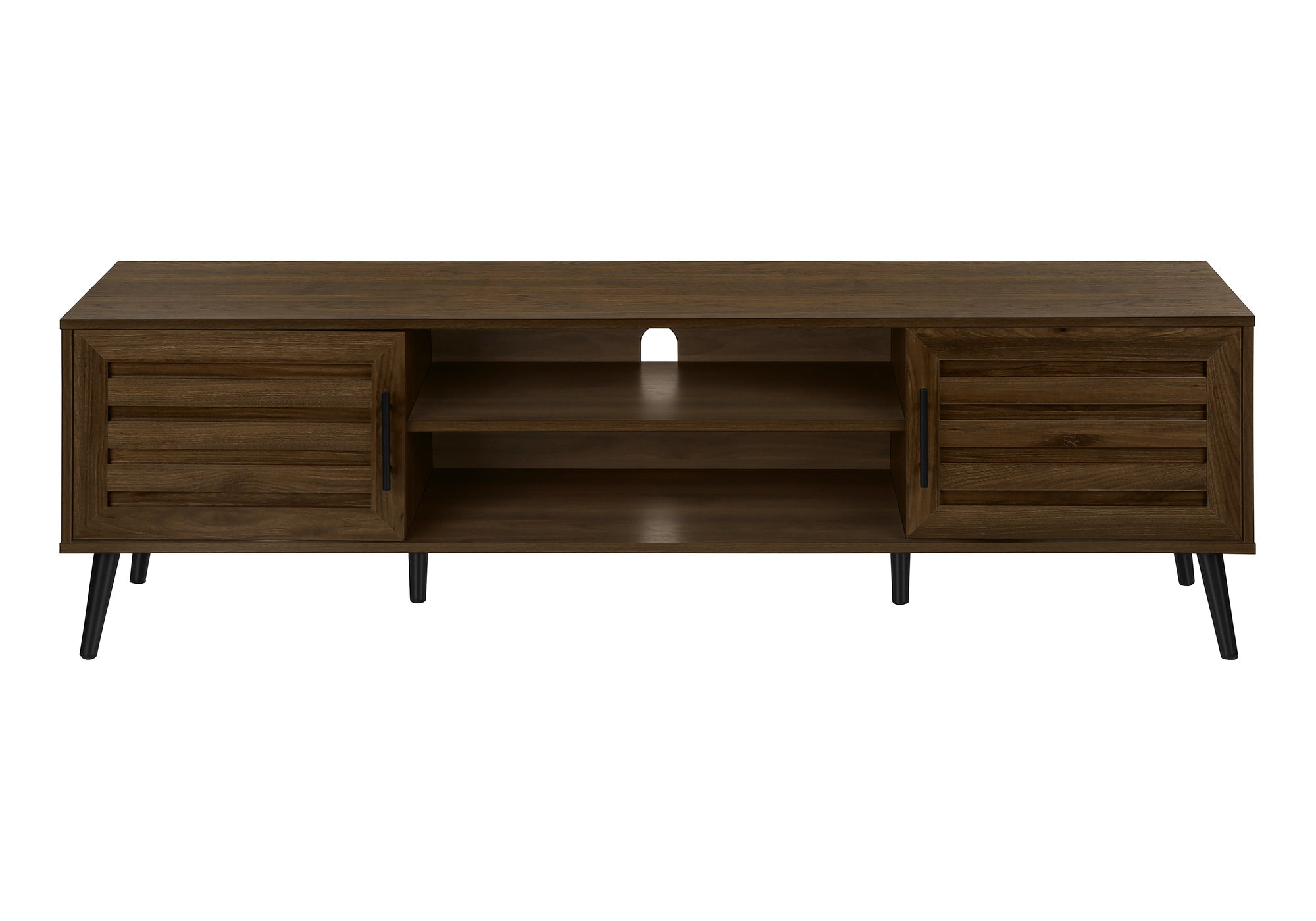 Tv Stand, 72 Inch, Console, Media Entertainment Center, Storage Cabinet, Brown Laminate, Black Metal, Transitional
