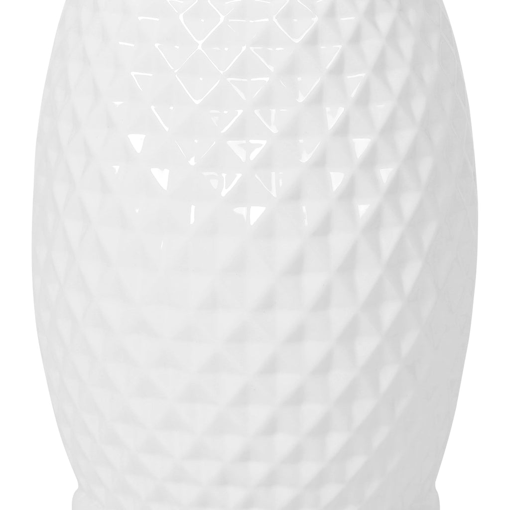 Glazed Ceramic Drum Stool - Indoor/Outdoor Side Table - White Ceramic 11 x 17.25 Inches