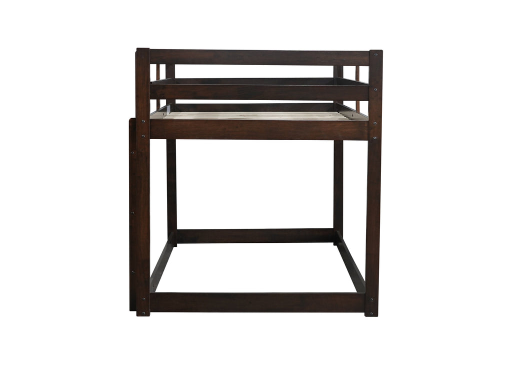 Solid Wooden, Solid Rubber Wooden Twin over Twin Floor Bunk Bed with Ladder, with Bed Platform of Strengthened Slats  , Espresso