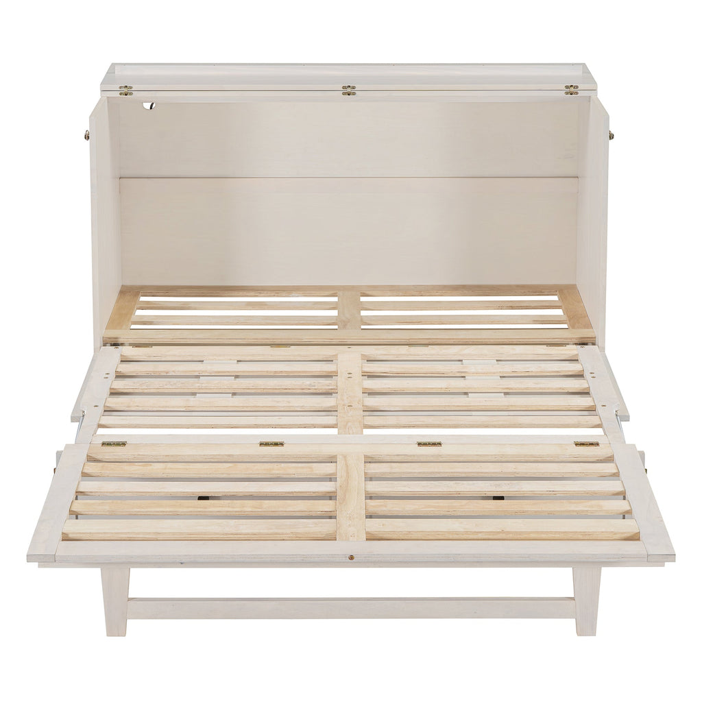 Queen Size Murphy Bed with Large Drawers & USB Ports,Brushed White