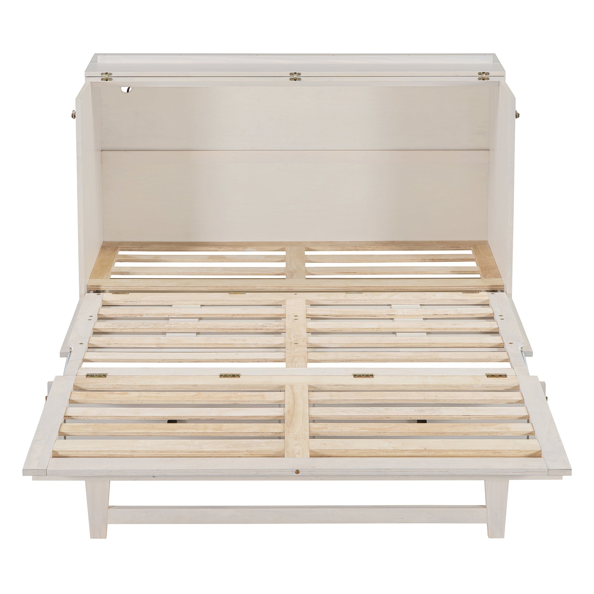 Queen Size Murphy Bed with Large Drawers & USB Ports,Brushed White