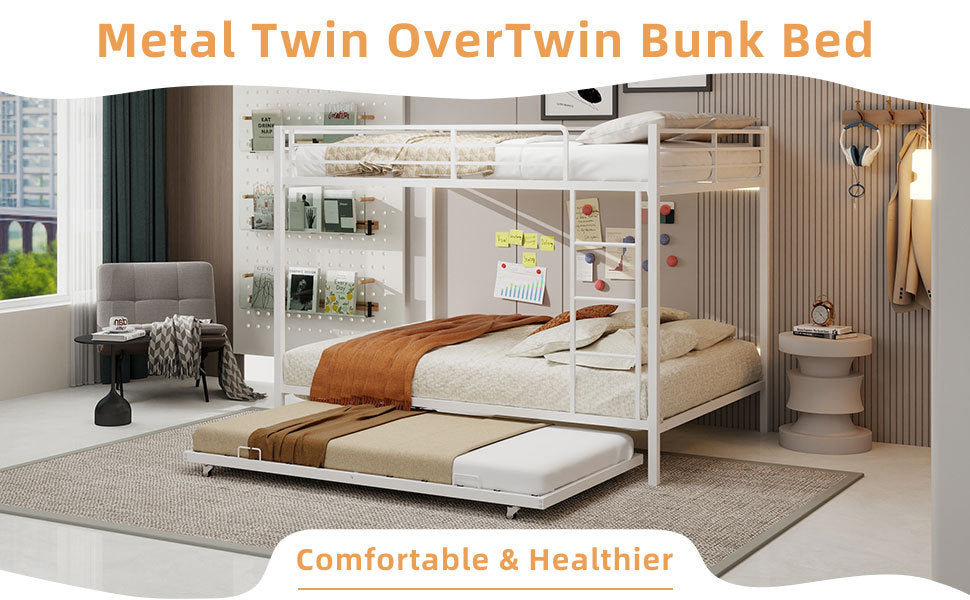 Durable Square Tube Iron Bunk Bed Featuring Safety Rails, Modern Minimalist Look, Ideal for Kids Room, Guest Room or Shared Space, Easy Assembly & Long - Lasting Performance-Queen size: 153cm*203cm