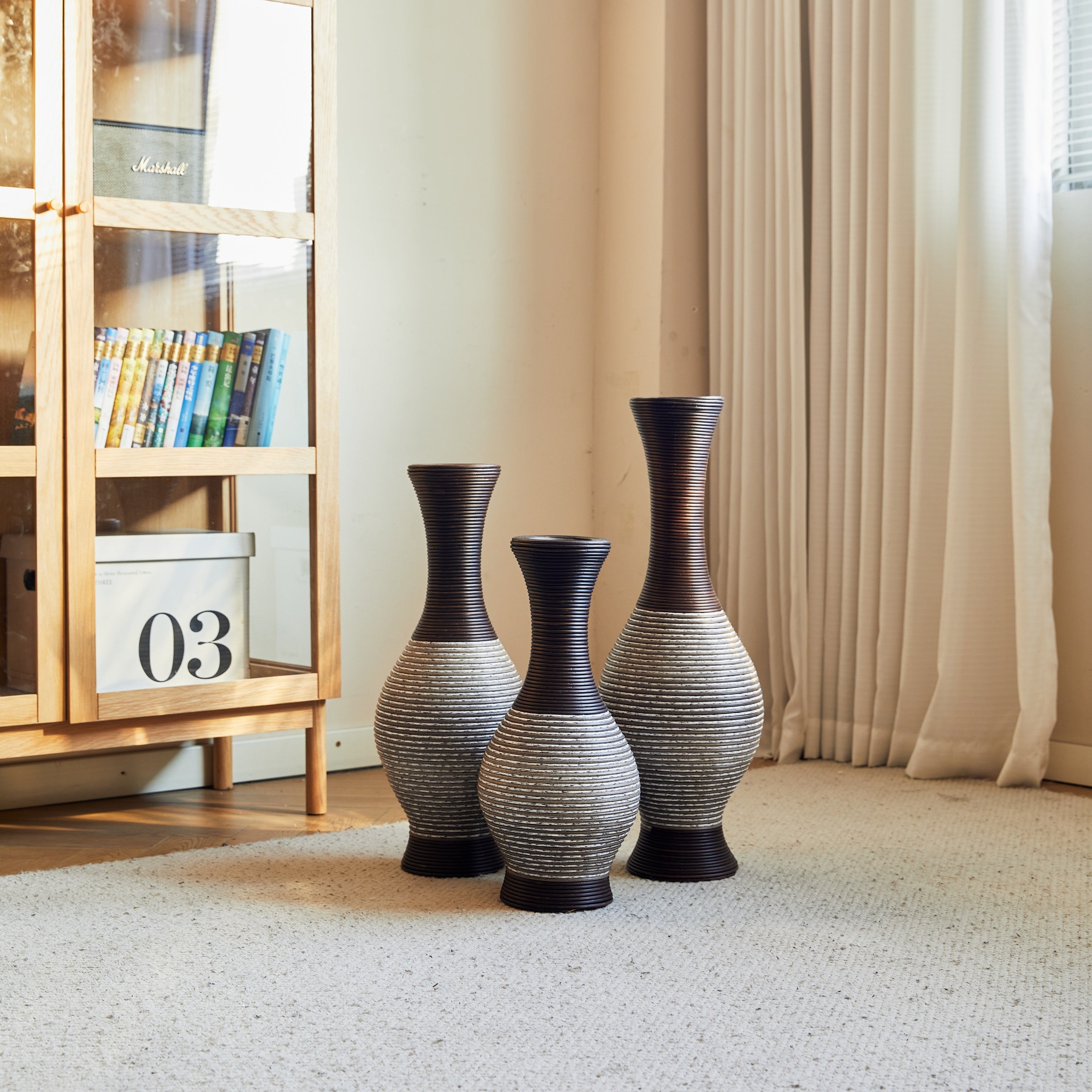 Desktop Vase, Brown Decorative Floor Vase, Classic and Neat Floor Vase, High Independent Flower Stand, Artificial Vine Vase, PVC Floor Vase, Home Decoration Flower Stand Set of 3 pieces