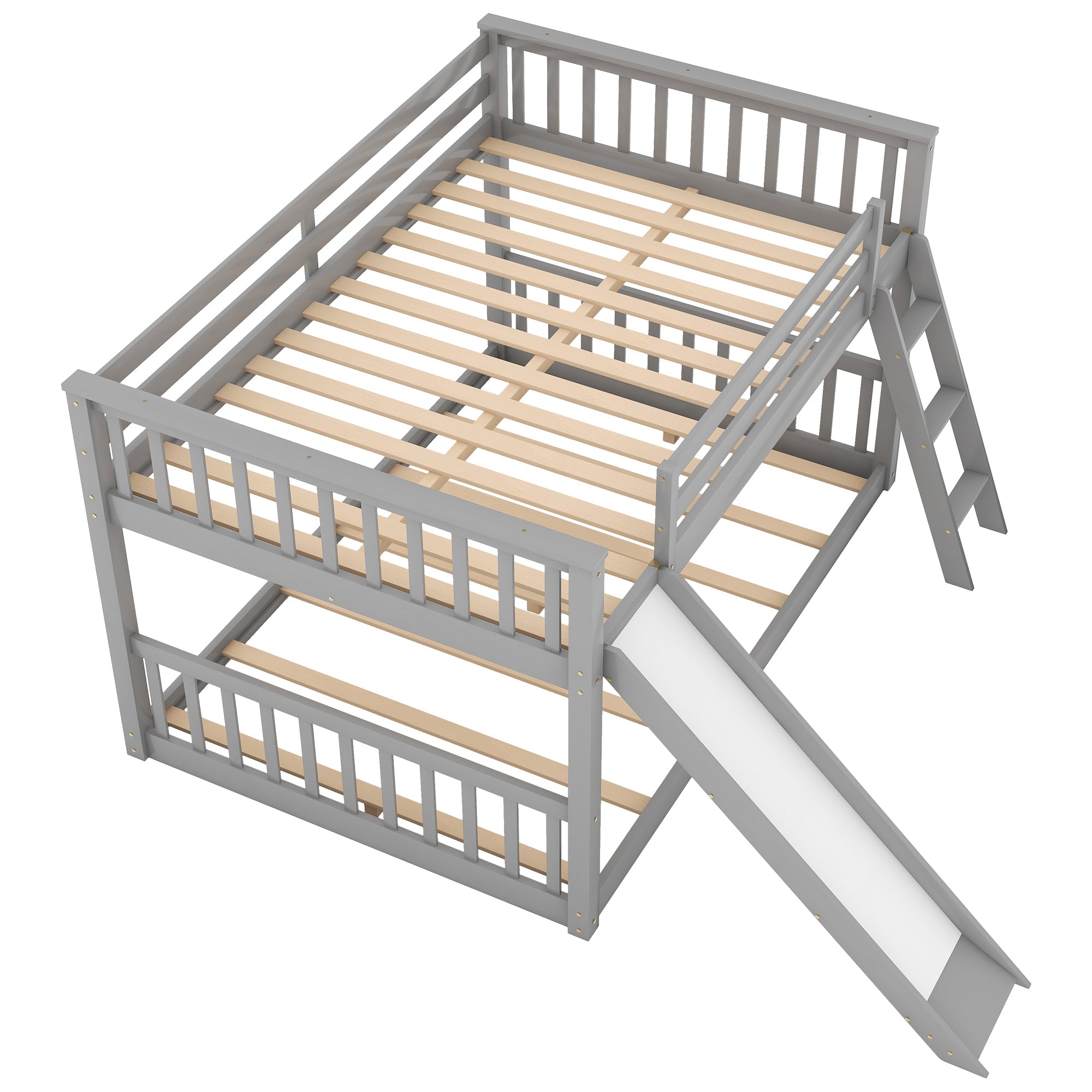 Full over Full Bunk Bed with Convertible Slide and Ladder, Gray(Old SKU: GX000708AAE)