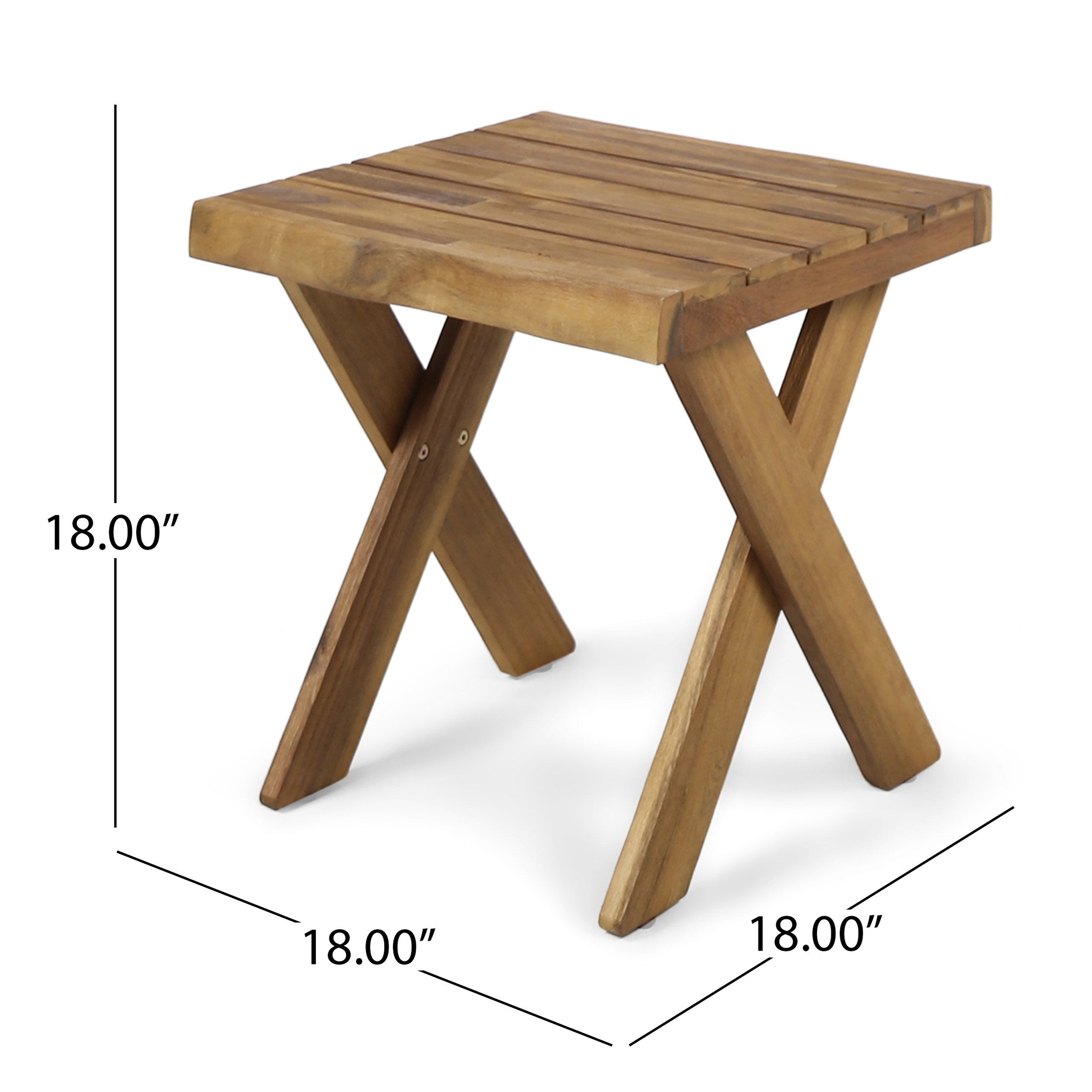Passion Outdoor Side Table with Cross Base and Slatted Top, Teak