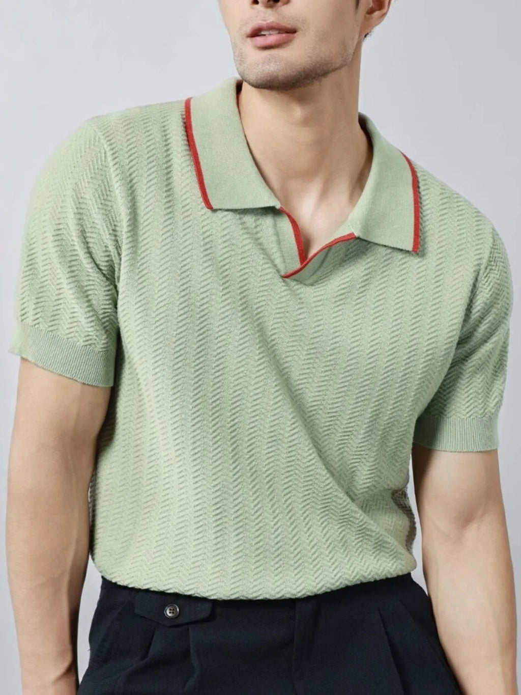 Textured Contrast Trim Short Sleeve Polo