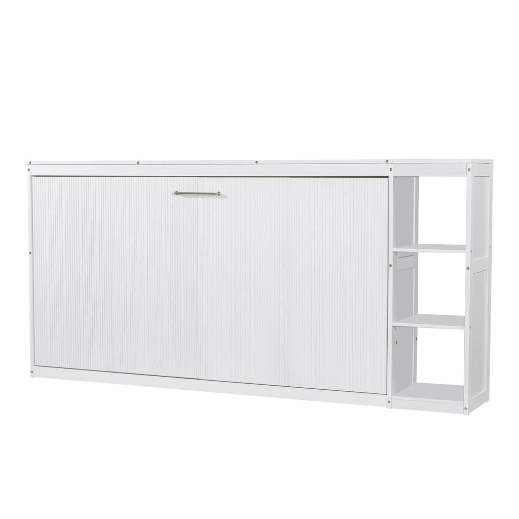 Twin Size Murphy Bed with Bookshelf, White