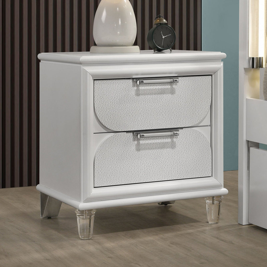 Contemporary Glam Pearl White Full Size Bed W Trundle 2x Nightstands Embossed Panel 3pc Bedframe Bedroom Furniture