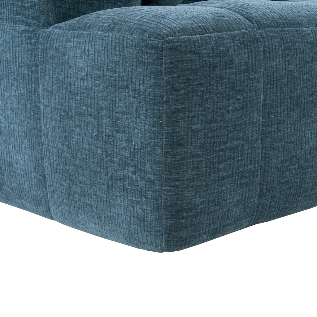 Modern Modular Sofa with Deep Seating, Two Side Pockets, and Plush Pillows in Blue Chenille Fabric, 101.2'