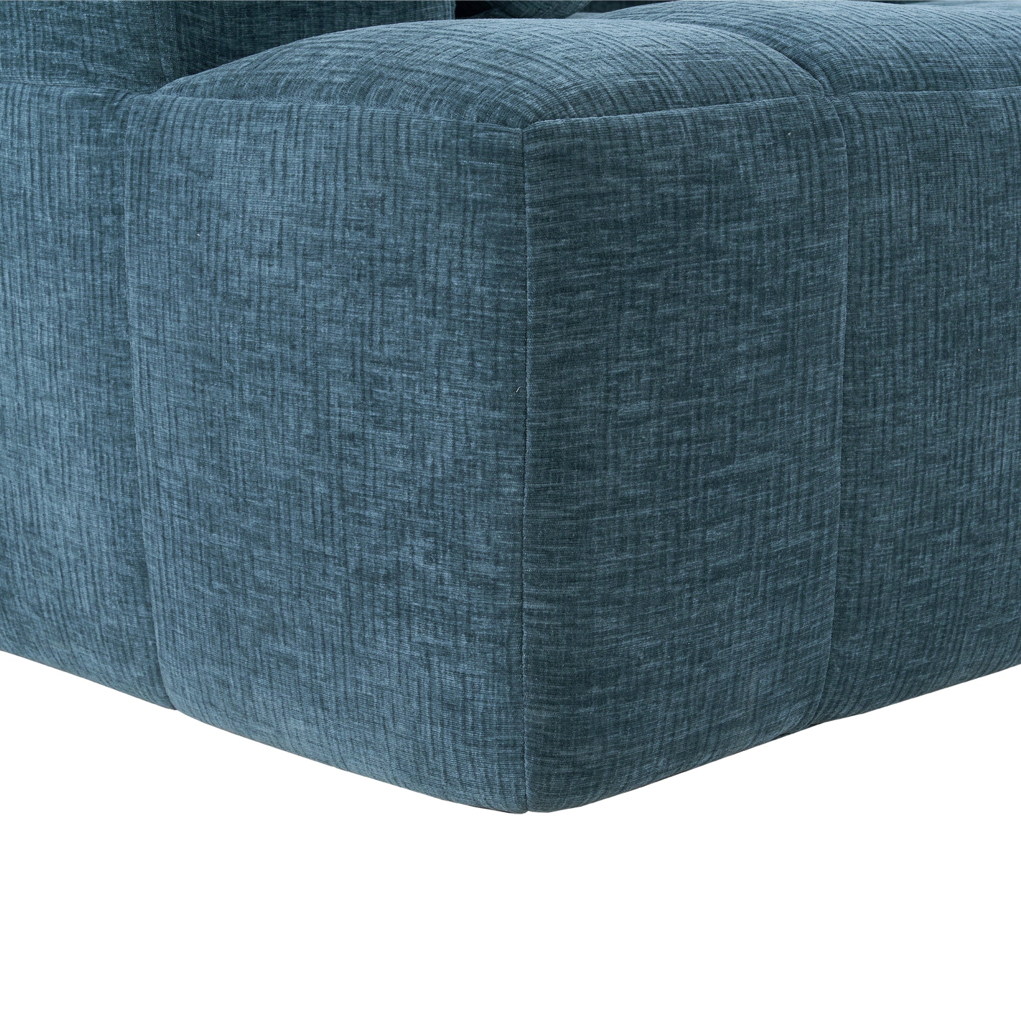Modern Modular Sofa with Deep Seating, Two Side Pockets, and Plush Pillows in Blue Chenille Fabric, 101.2'