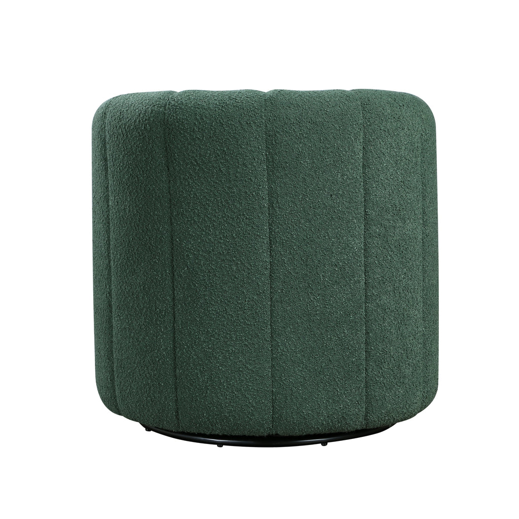 Modern Contemporary Swivel Chair with Ottoman Green Boucle Fabric Upholstery Solid Wood Living Room Furniture