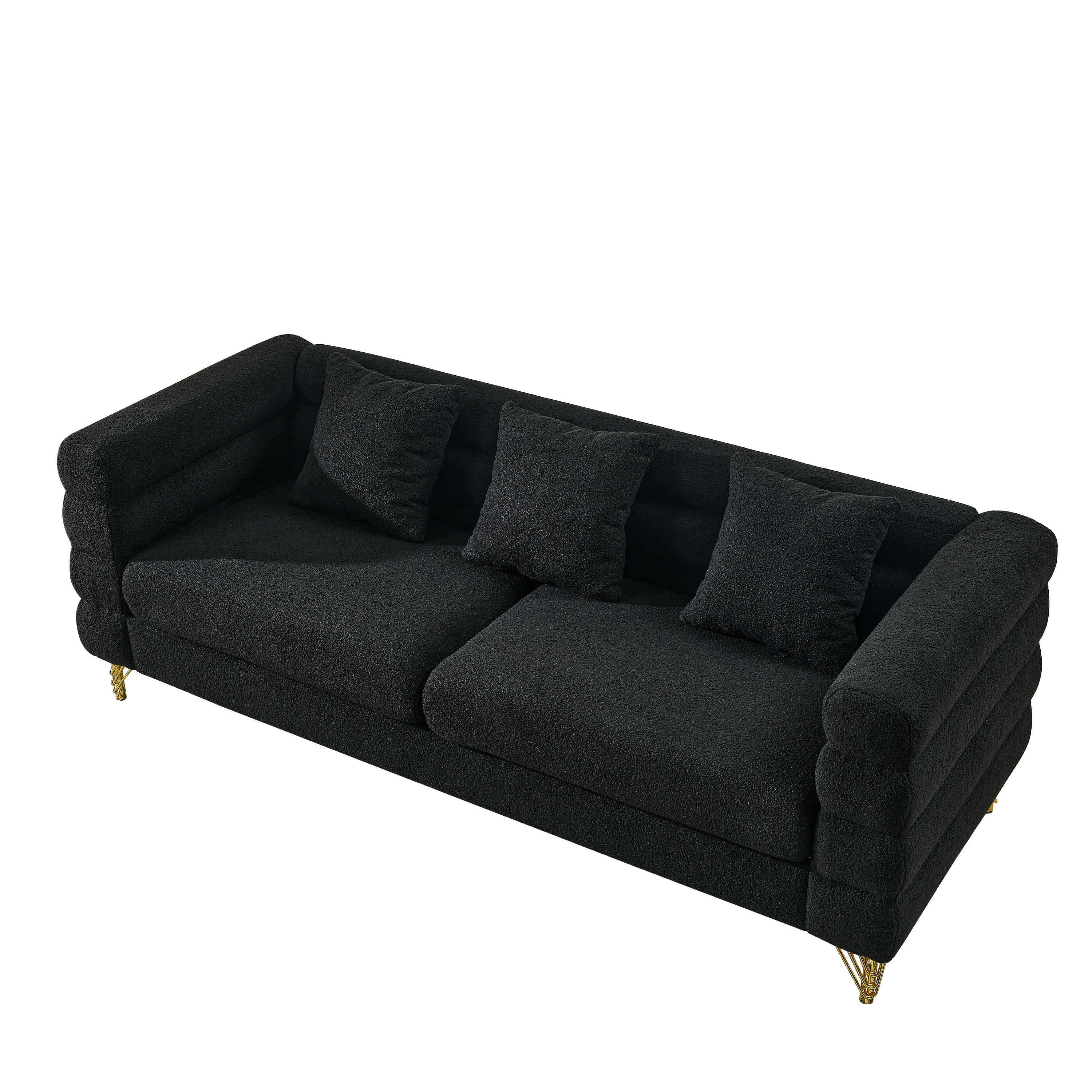81 Inch Oversized 3 Seater Sectional Sofa, Living Room Comfort Fabric Sectional Sofe-Deep Seating Sectional Sofa, Soft Sitting with 3 Pillows for Living Room,Bedroom,Office, Black teddy(W834S00035)