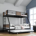 Twin Over Full Bunk Beds with Trundle, Metal Bunk Bed Frame with Safety Guardrail and 2 Ladder for Kids,Sturdy Metal Frame and Protective Board Supports, No Box Spring Needed, Easy Assembly