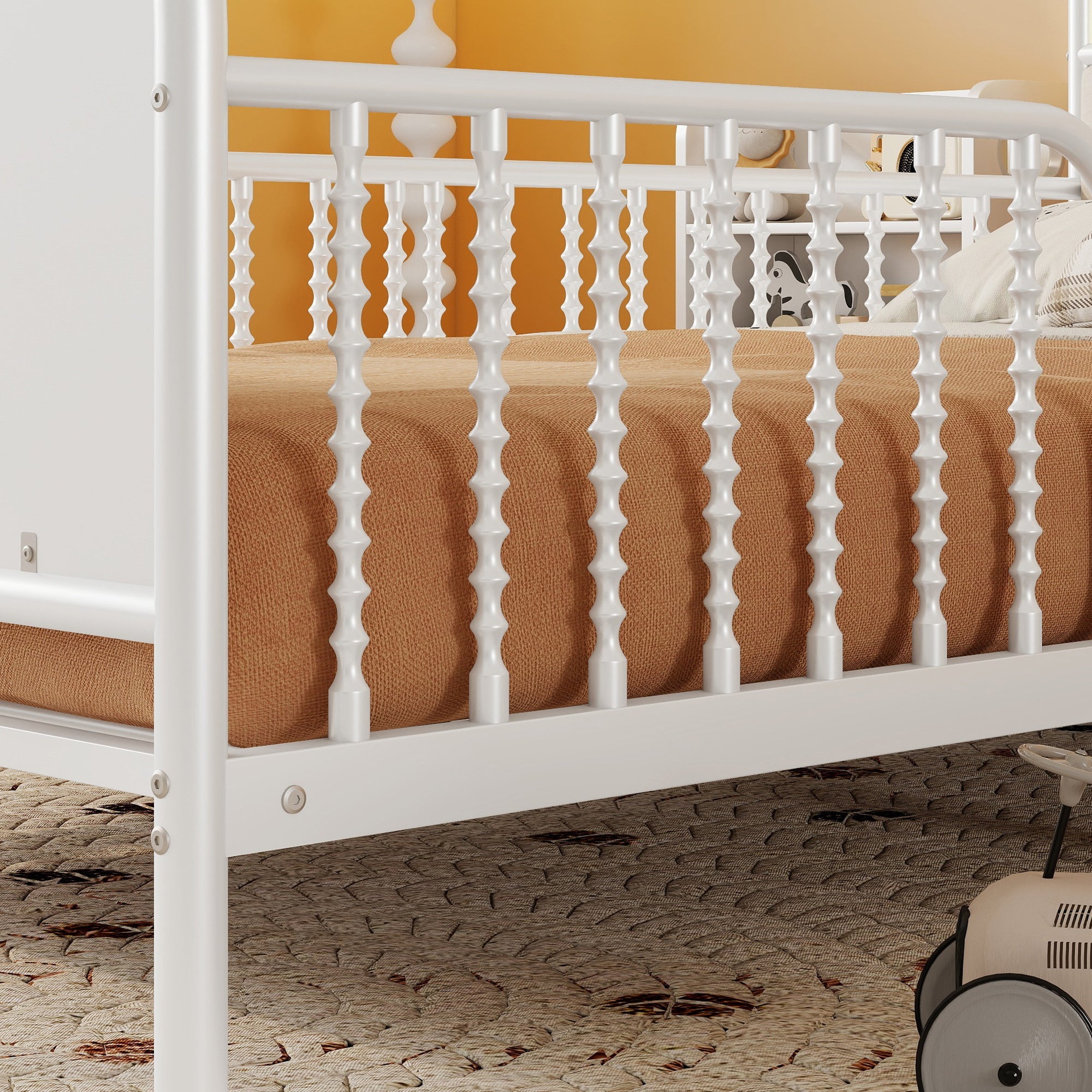 Twin Size Metal Platform Bed Frame with Light, Kids Twin Metal Bed with Upholstered and Pull Out Storage Shelves, White (Expect Arrival Date 2025/10/5)