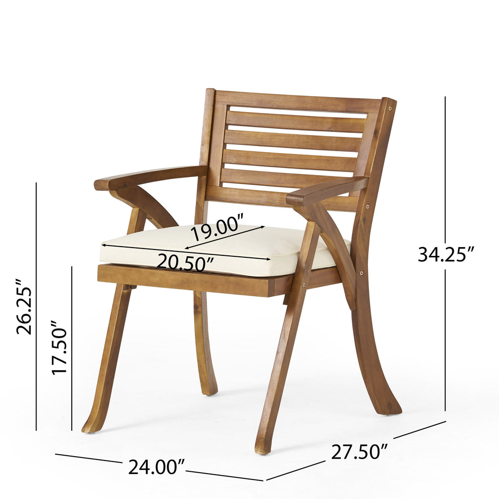 Outdoor Hermosa 5 Piece Wood Dining Set With Cushions, Teak Finish With Beige Cushion