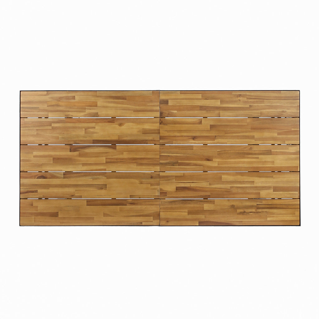 Outdoor Dining Table with U Shape Legs and Slat Top Table, Teak