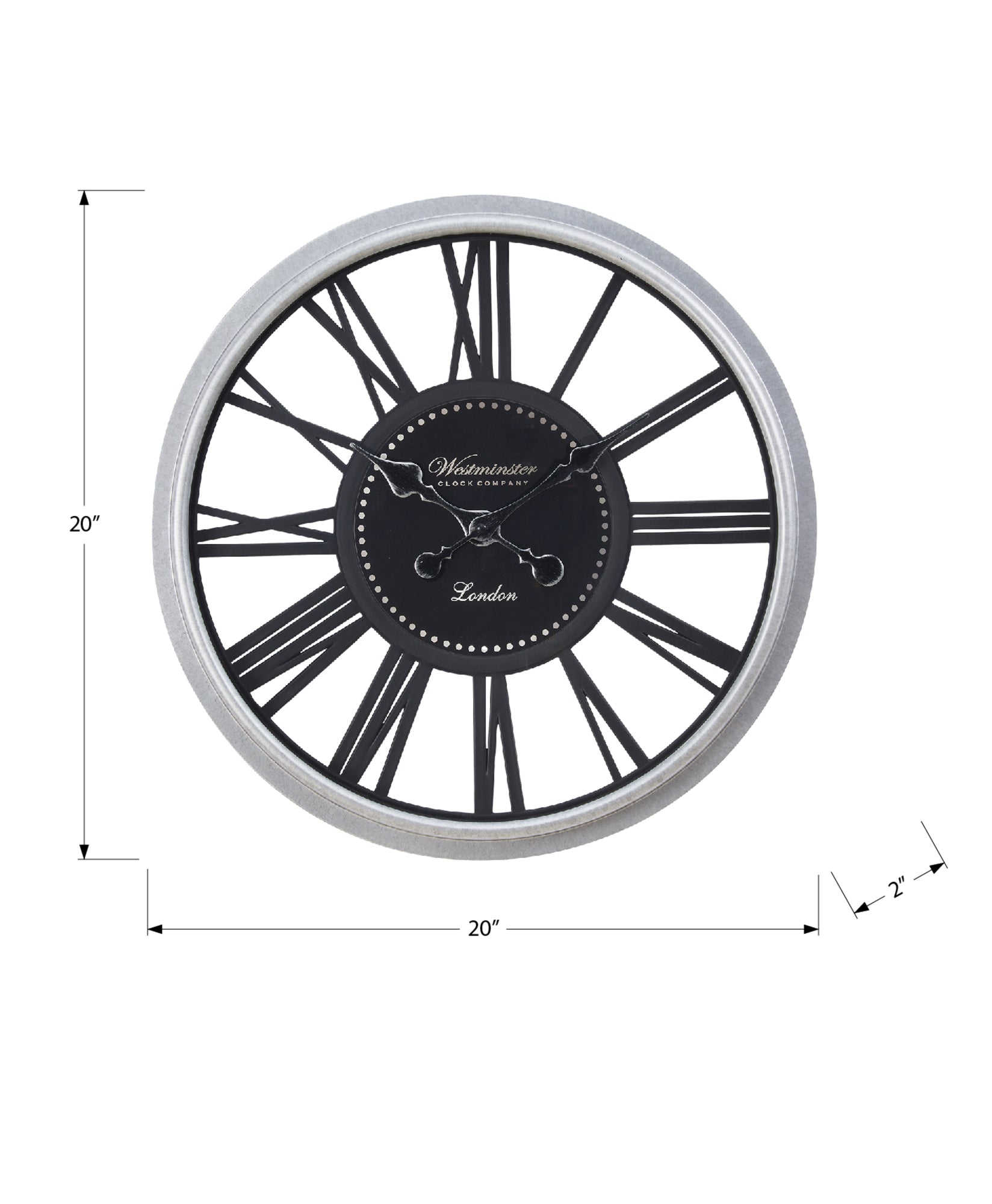 Clocks, 20' Round, Wall Clock, Black, Silver, Transitional