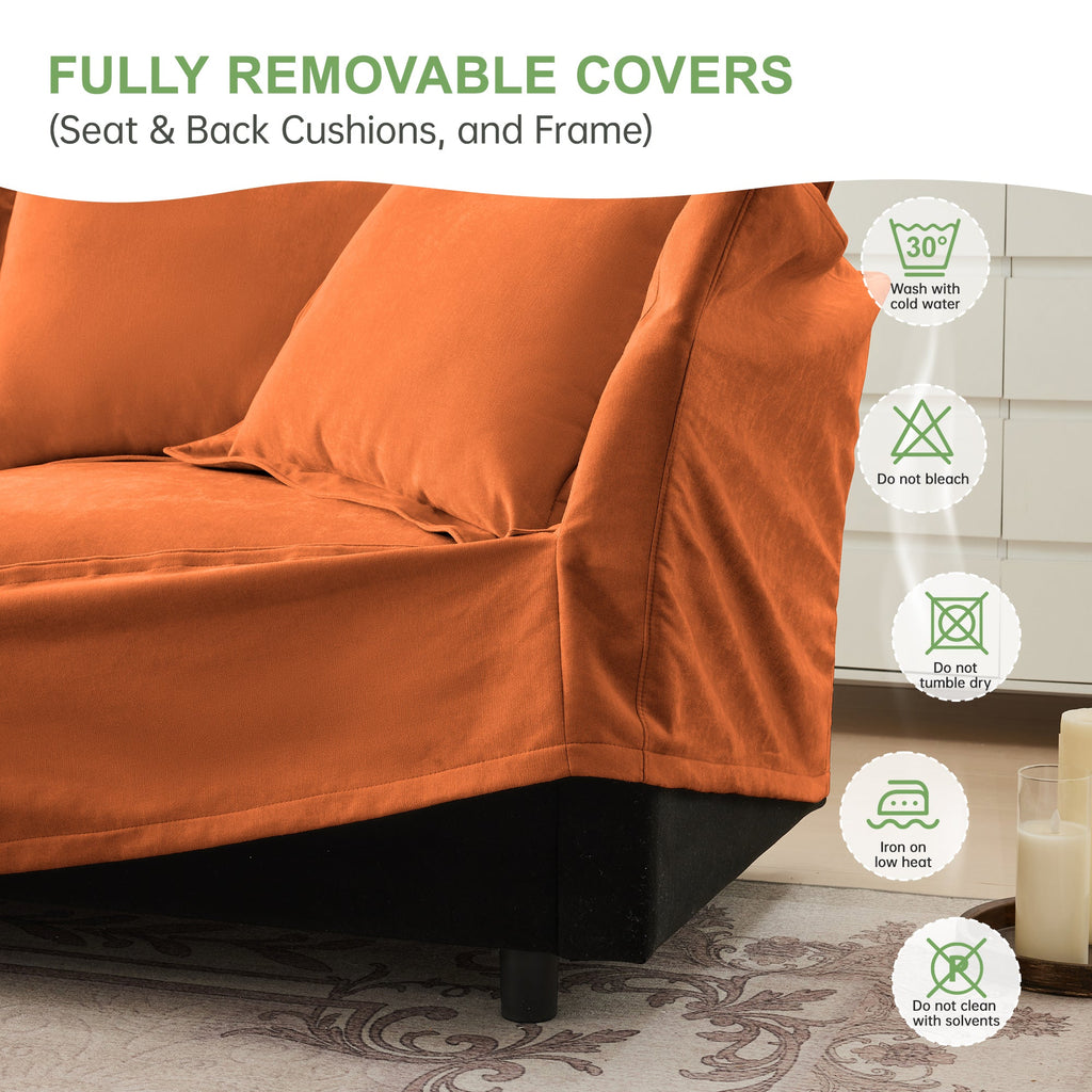 Set of 2 Slipcovered Armchairs,Deep Seat Accent Chair Set for Living Room, Reading Room, Bedroom and Working Spaces,Armchair Sets with Large Soft Pillows,Chenille Fabric,Orange