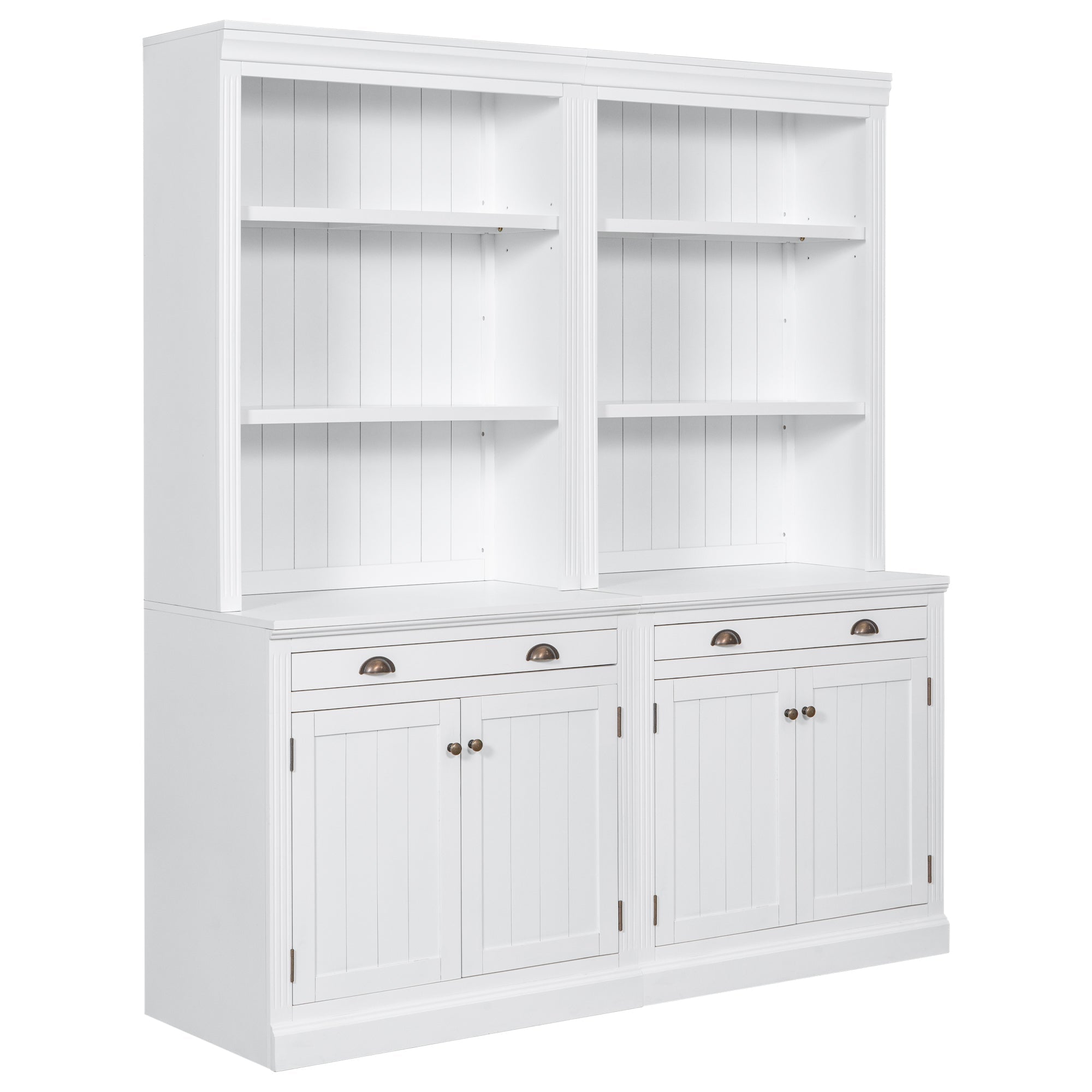 83.4"Tall Bookshelf Suite, Modern Bookcase Suite with LED Lighting,Doors and Drawers,2-Piece Set Storage Bookcase with Open Shelves for Living Room,Home Office,White