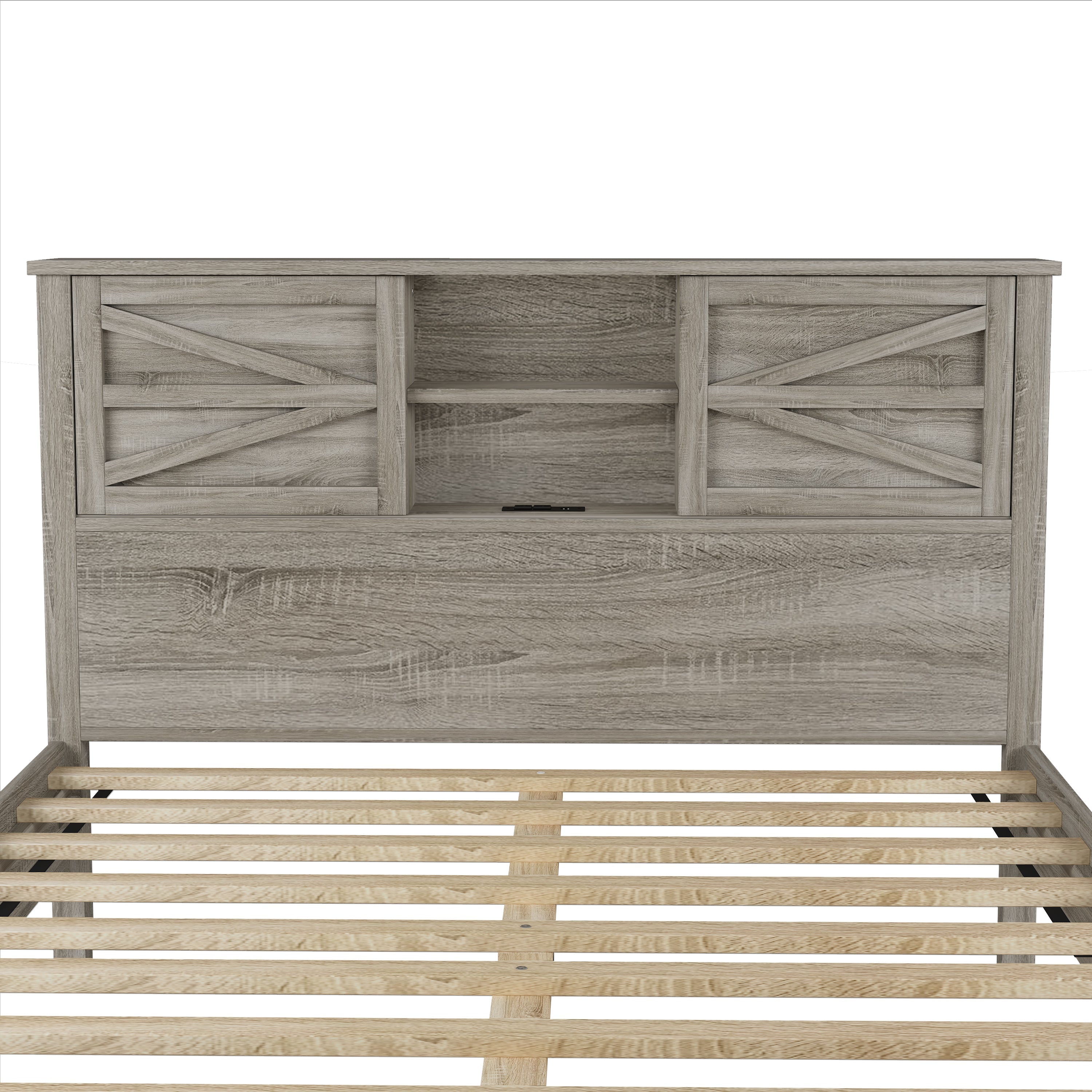 3-Pieces Bedroom Sets Full Size Farmhouse Platform Bed with Double Sliding Door Storage Headboard and Charging Station, Storage Nightstand and Dresser, Antique Gray(Old SKU HL000091AAG)