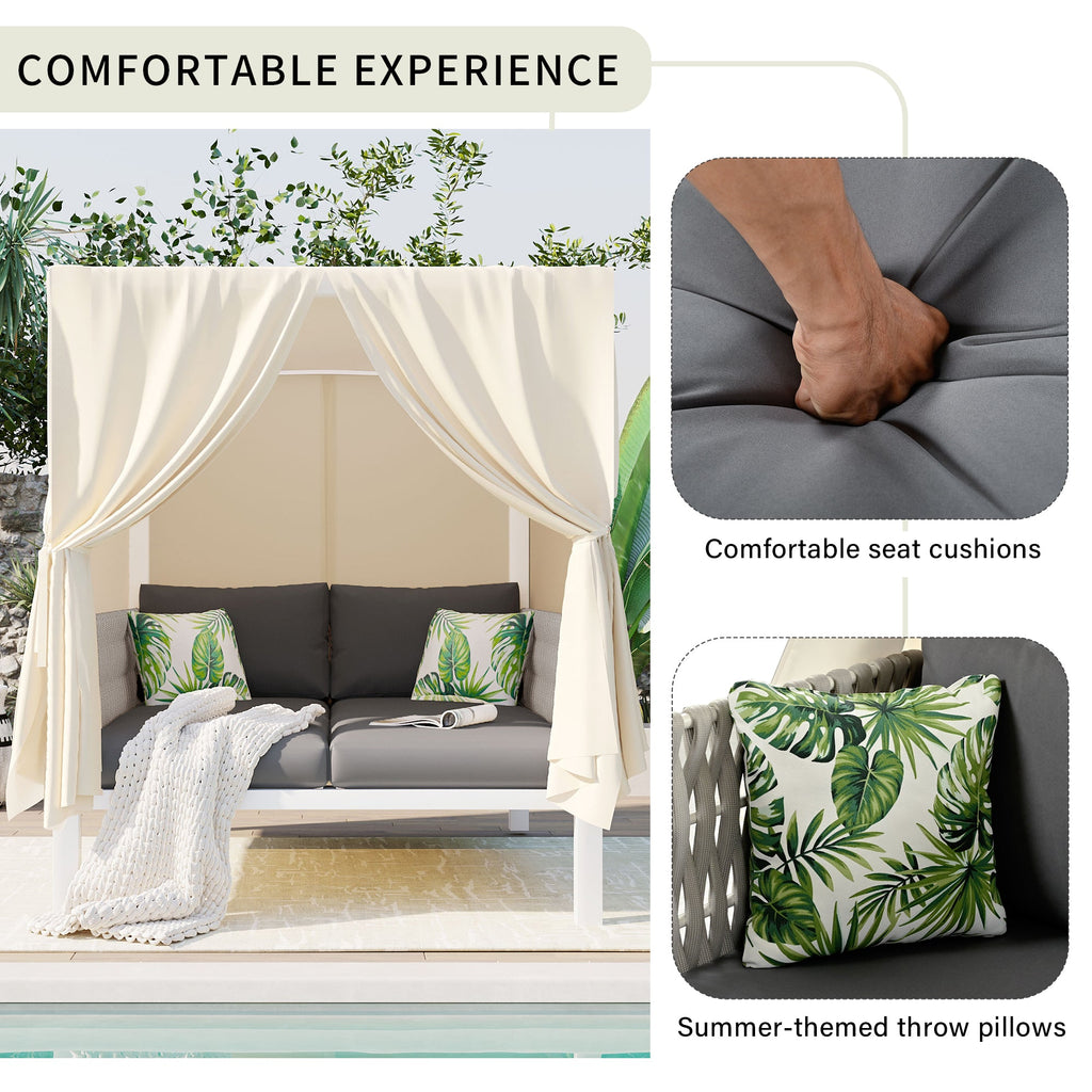 U_Style  Outdoor Patio Sunbed with Curtains, High Comfort, Suitable for Multiple Scenarios