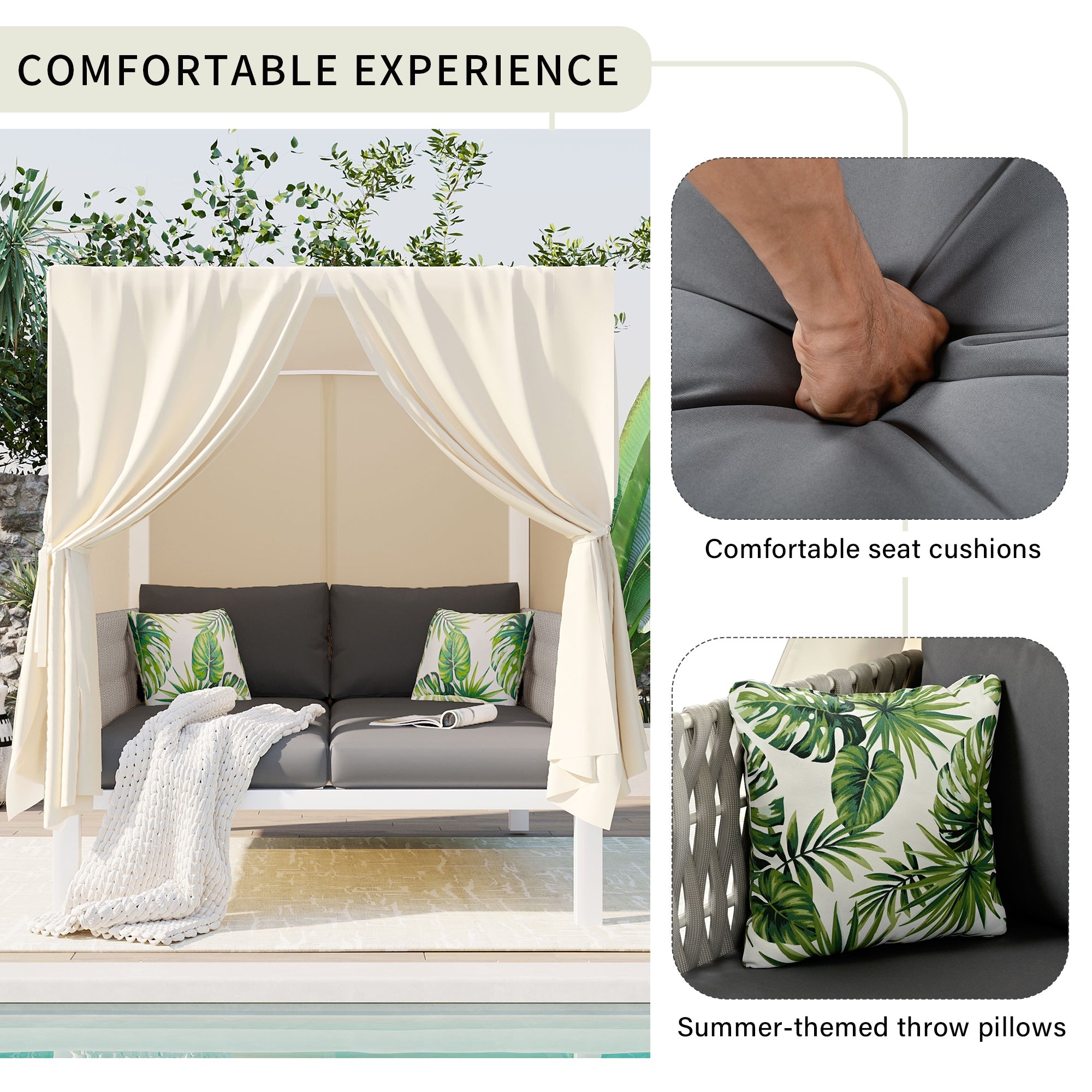 U_Style  Outdoor Patio Sunbed with Curtains, High Comfort, Suitable for Multiple Scenarios