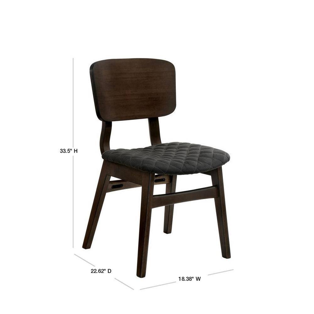 Set of 2 Side Chairs Walnut Finish Solid wood Mid-Century Modern Padded Fabric Seat Curved Back Chair Kitchen Dining